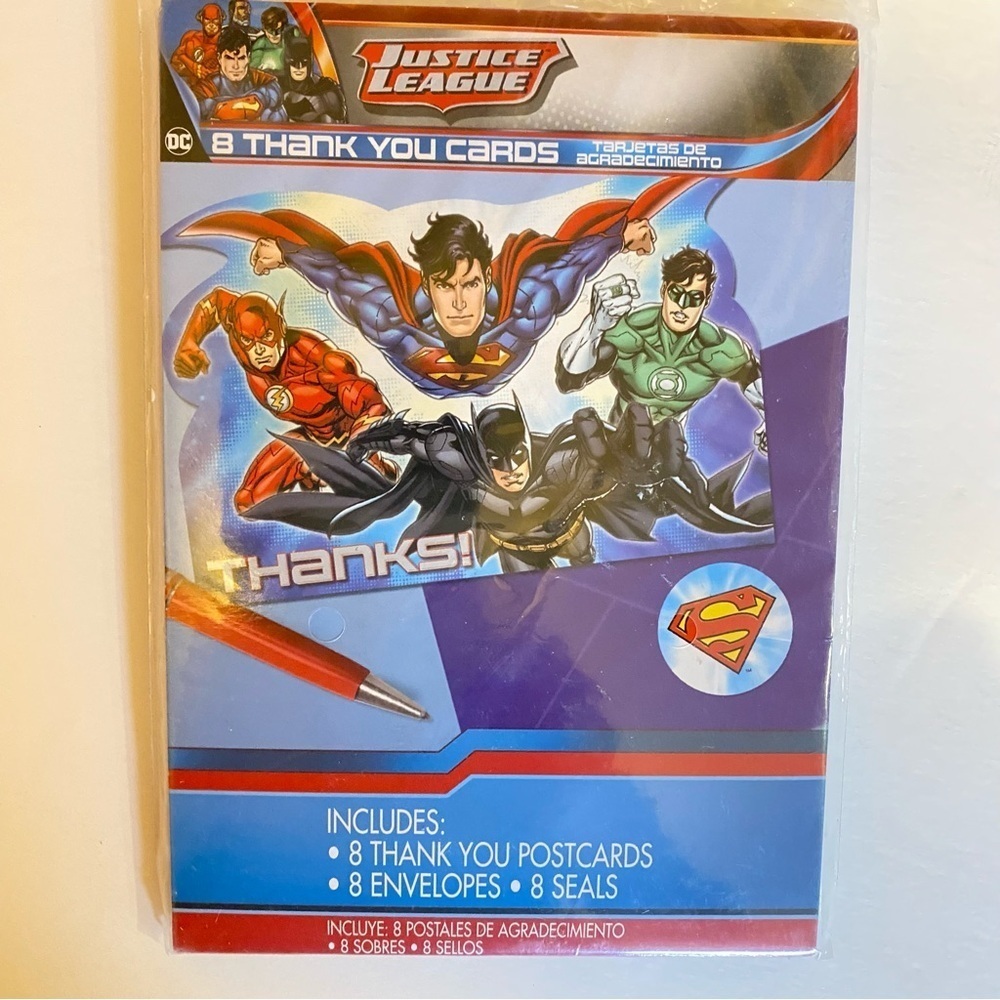 Amscan Adventure Filled Justice League Birthday Party Postcard Thank You Cards - Picture 2 of 5